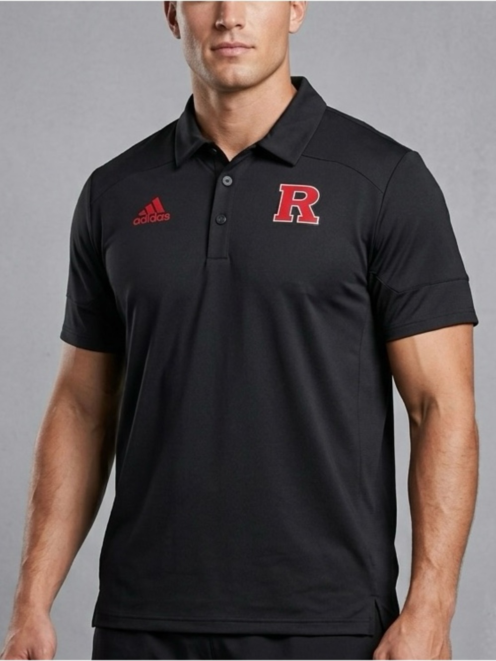 NWT Adidas Rutgers Polo Shirt Mens XL Black Aeroready Scarlet Knights Golf NCAA